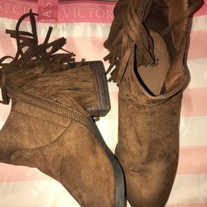 Brown fringe booties